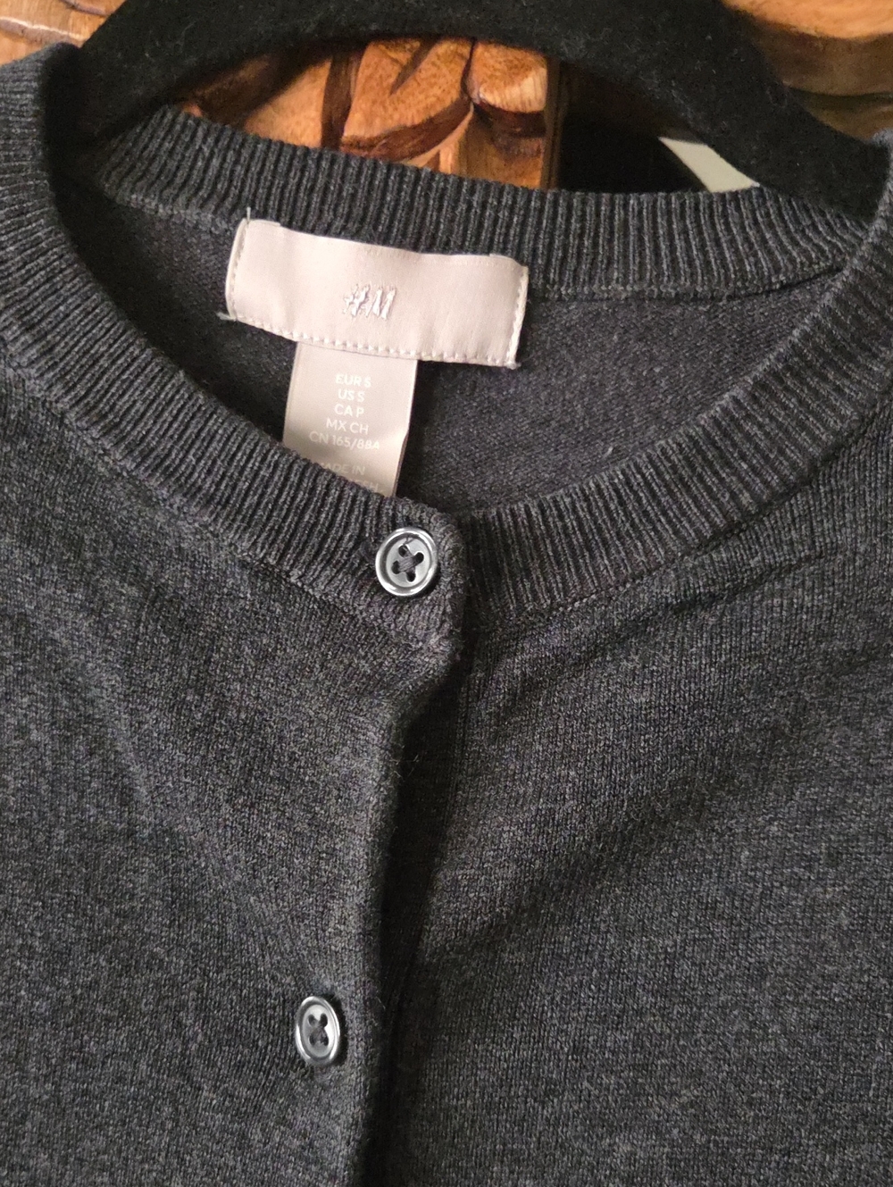 H&M Classic Charcoal Crewneck Button-Front Sweater - Picture 2 of 4